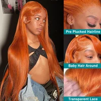 Perruque frontale en dentelle HD droite Orange gingembre 13x6 cheveux humains 13x4 perruques avant en dentelle transparente couleur Orange perruques de cheveux humains femme 4