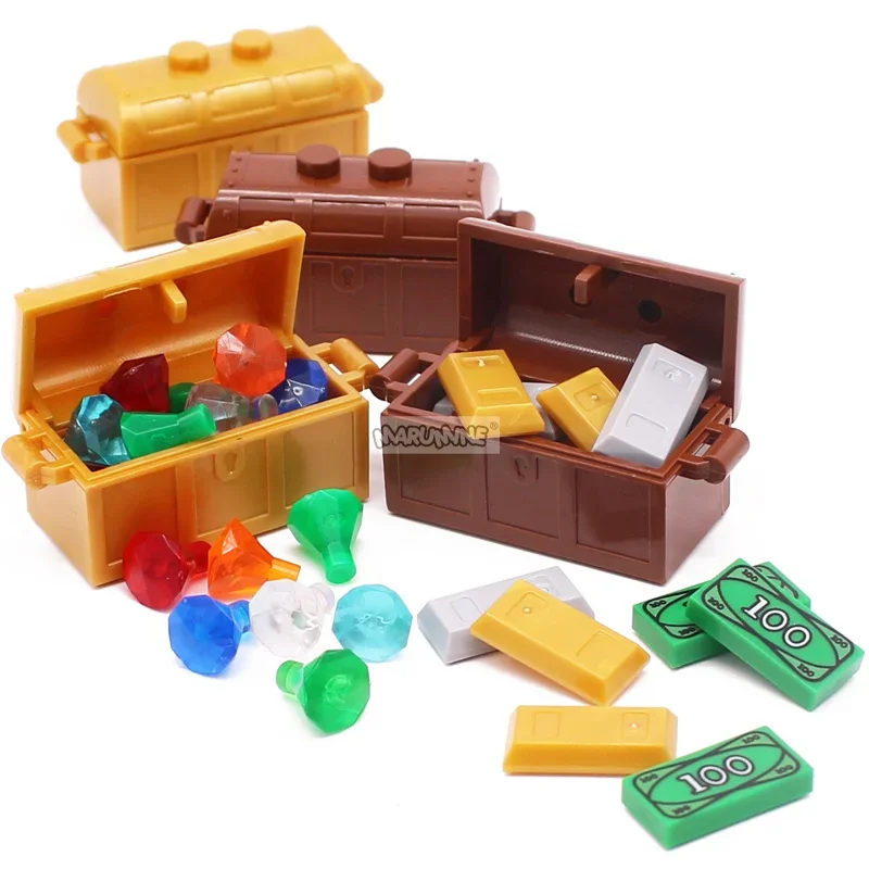 Marumine Tile 1x2 US Dollar Bill Money with Cash Treasure Box Compatible 3069bpx7 MOC Brick Mini Person Model Assembly Kit Block 4