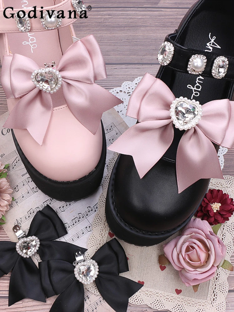 Japanese Sweet Pearl Rhinestones Pearl Shoes Accessories Fashion All-Match Handmade Bow Shoe Clip Shoe Buckle Shoes Accessories