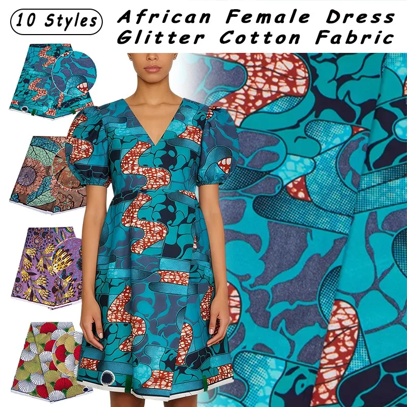 90x110cm African Ankara Cloth Women Glitter Glam Wax Fabric Cotton Soft Batik Golden Pagne Diy Craft Sewing Clothing Supplies - 4