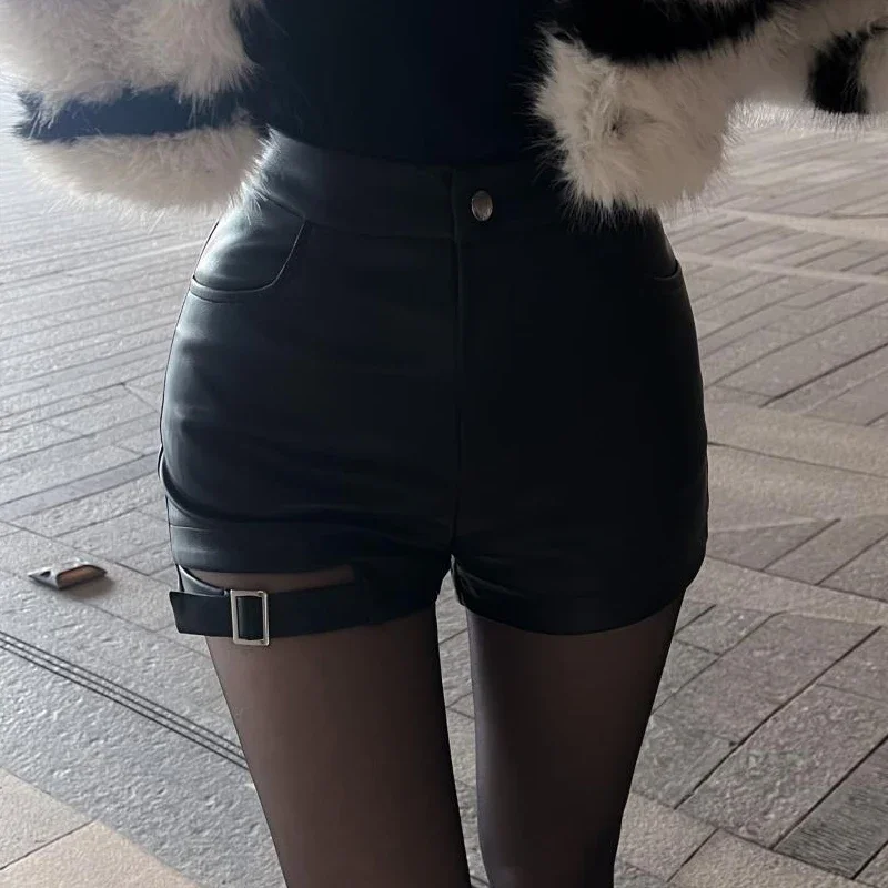 New Sexy Black Pu Leather Shorts Women's Autumn and Winter Tight Gothic High Waist Shorts Street Fashion Y2K Hot Girl Outfit