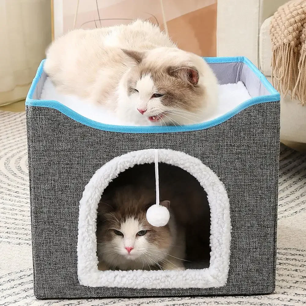 

Cube Design Condo Pet Cat Indoor Cats Hideaway Cozy House Pad Foldable Cave Bed Scratch Layer Big With Double for Nest