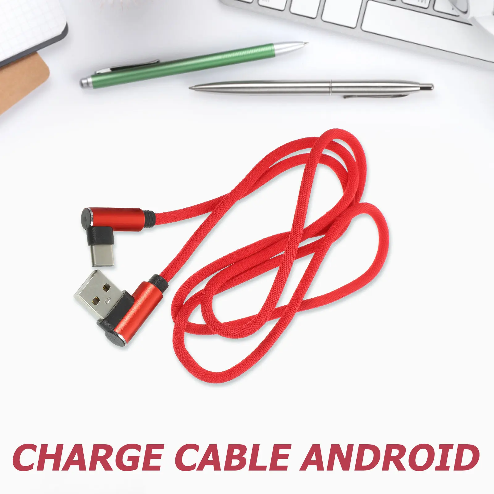 1M Type-C USB 케이블 나일론 편조형 90도 L자형 고속 충전 동기화 데이터 충전 코드(휴대폰 충전기용) 레드