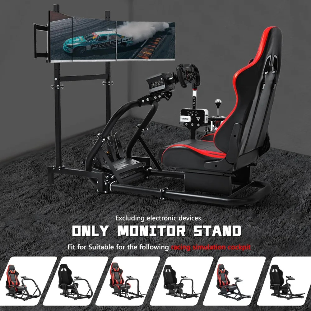 dardoo sim racing triple monitor stand with adjustable height & width for 24-32 inch display 3 screens tv mount compatible with
