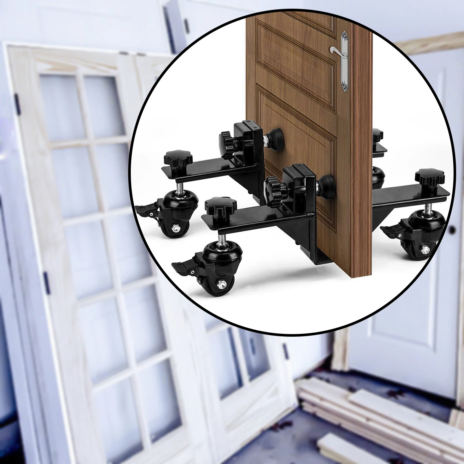 Door Installation Kit Heavy Duty Door Dolly for 1-3/8" and 2-1/4" Pre-Hung Front Doors Black Powder Coated Installation Tool Kit