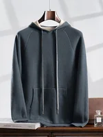 Choice Autumn Winter Men Cashmere Hooded Pullover 100% Pure Cashmere Knitted Sweater Long Sleeve Thick Soft Warm Casual Clothing 2