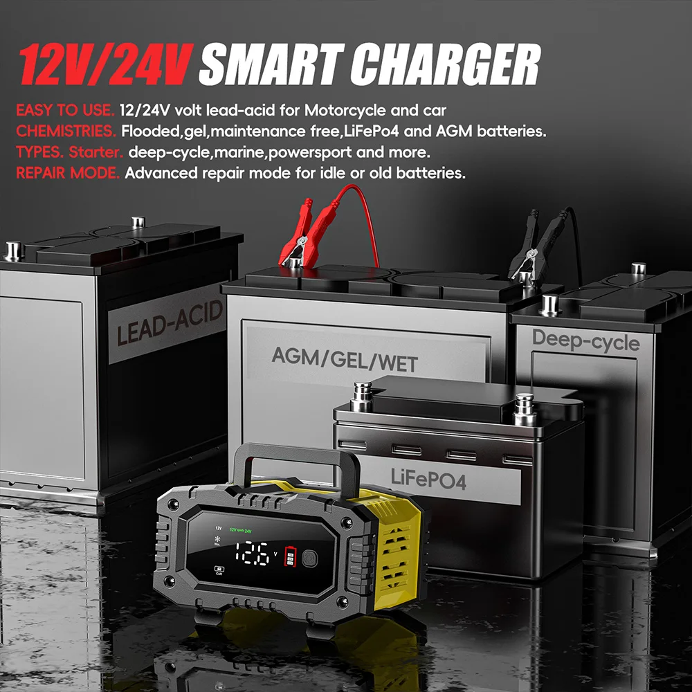 Charger 12v 24v Portable Motorcycle Battery Charger 20-Amp Battery