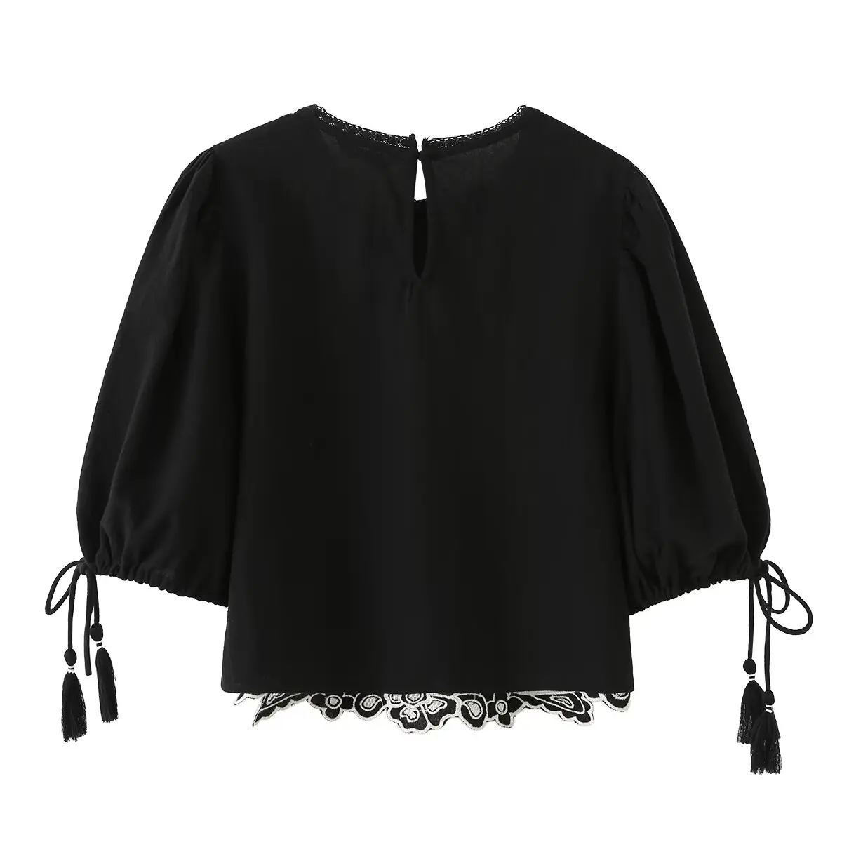 TFAFXY 2026 Frühling Lässige Schicke Damenbluse mit Stickerei, Puffärmeln und Schleife, Kurze Bluse, Modische Sommer-Tops – Detail 3
