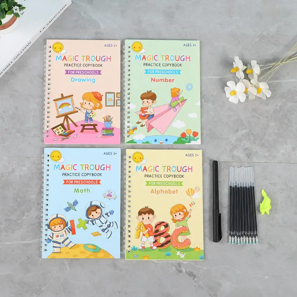 

Thick Calligraphy Exercise Book Reusable Calligraphy Practice Copybook Set for Kids Handwriting Practice Book with Grooved