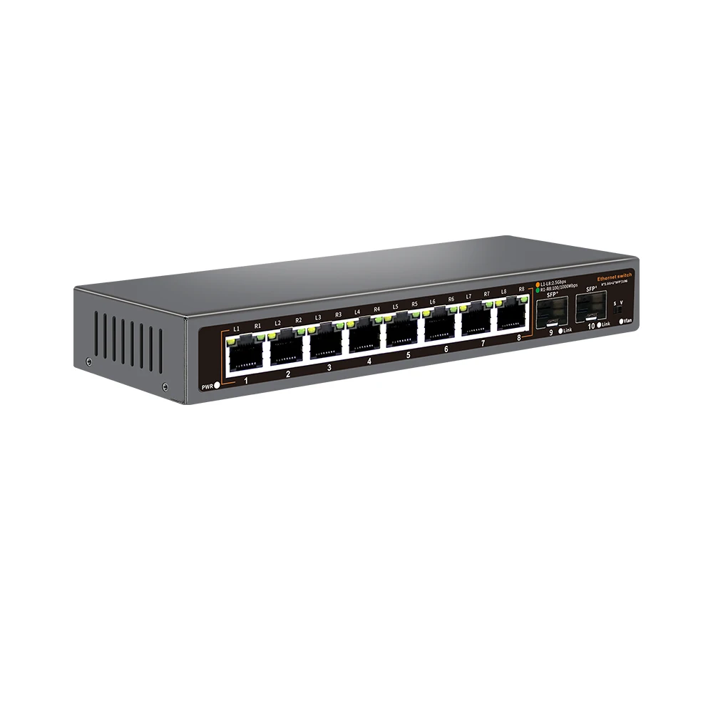 Network Switch Bullscom 10-Port Network Switch 8 x 2.5Gb Ethernet + 2 x 10Gb SFP+ Unmanaged Plug & Play High-Speed Connectivity