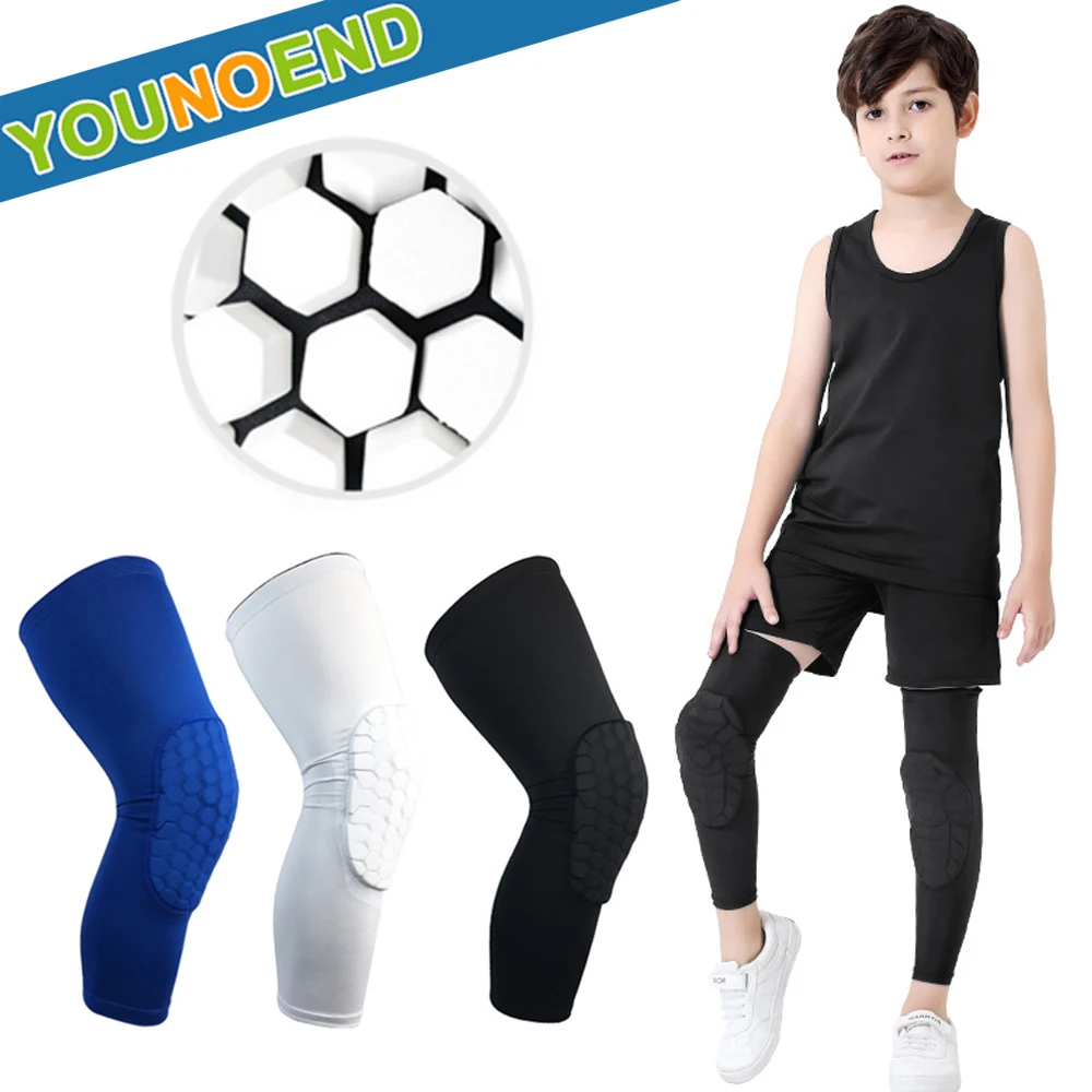 

5-15 Years Old Kids Youth Honeycomb Crash Knee Compression Pad Leg Support Sleeve for Cycling Football Basketball Roller Skating