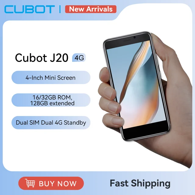 Cubot J20, 4-Inch Mini Smartphone, 16/32GB ROM (128GB Extended), Dual SIM Dual 4G Celulares, Android Mobile Phones, 2350mAh, GPS