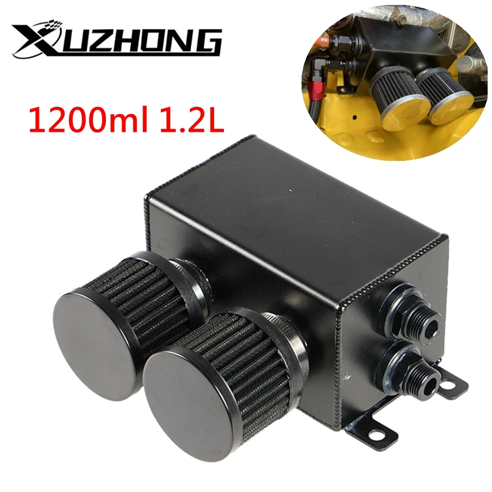 

Oil Catch Can Tank Reservoir AN8 with Air Breather Filter Racing 1200ml 1.2L Twin Baffle Dual Filter Engine Car Accessories