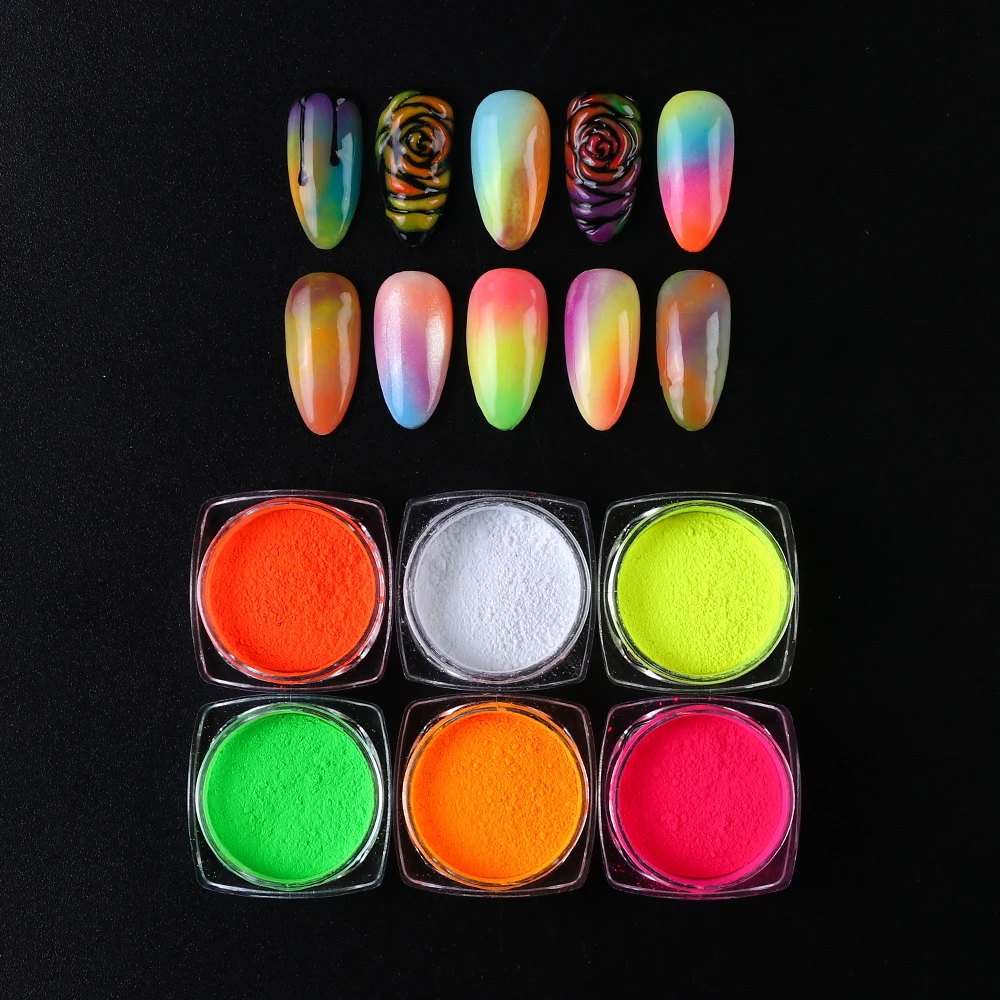 Neon Staub Fluoreszenz Nagel Glitter Flakes Pigment Dip Pulver Nagellack UV Gel Bunte Nagel Dekorationen SAYE01-13