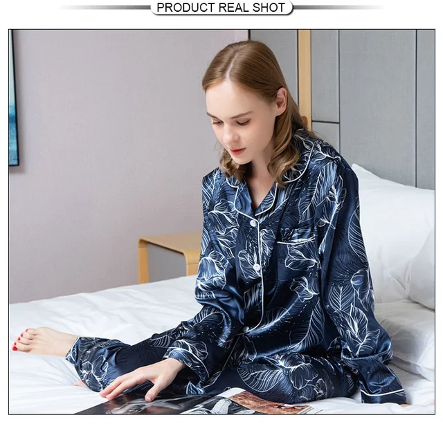 Pyjama Satin Femme,Ensemble De Pyjamas En Satin De Soie Pour Femmes 2Pcs  Pantalons À Manches Longues Style Chinois Nouvel An Dragon Print Vêtements  De Nuit Hommes Pyjamas Pour Couples Loungewear (B 