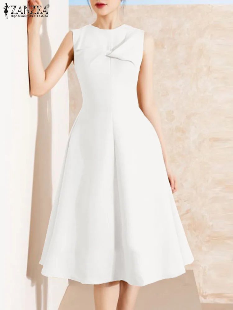 

Платье женское летнее без рукавов, с круглым вырезом и поясом