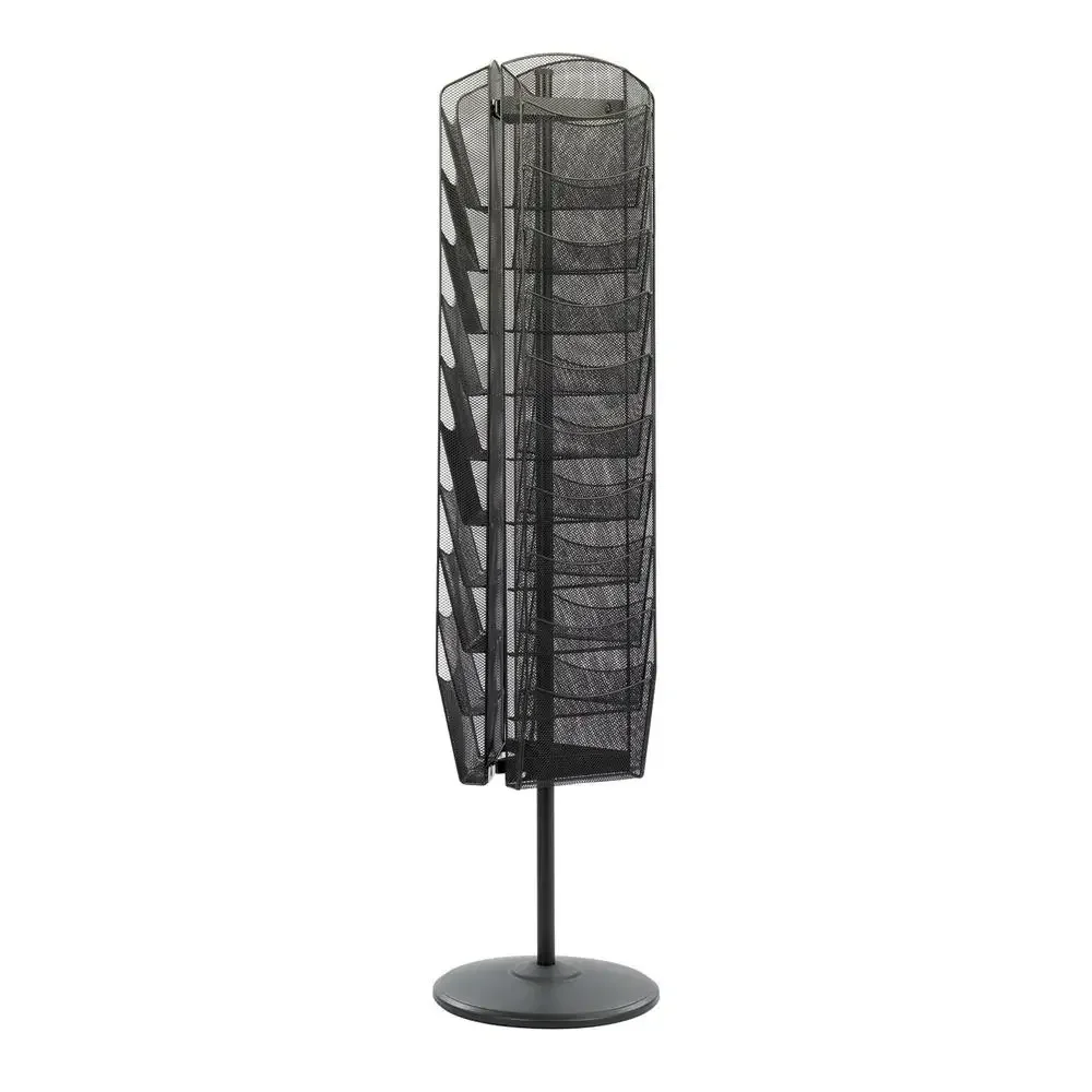 360° Rotating Magazine Rack 30 Pockets Brochure Organizer Steel Construction Black 2
