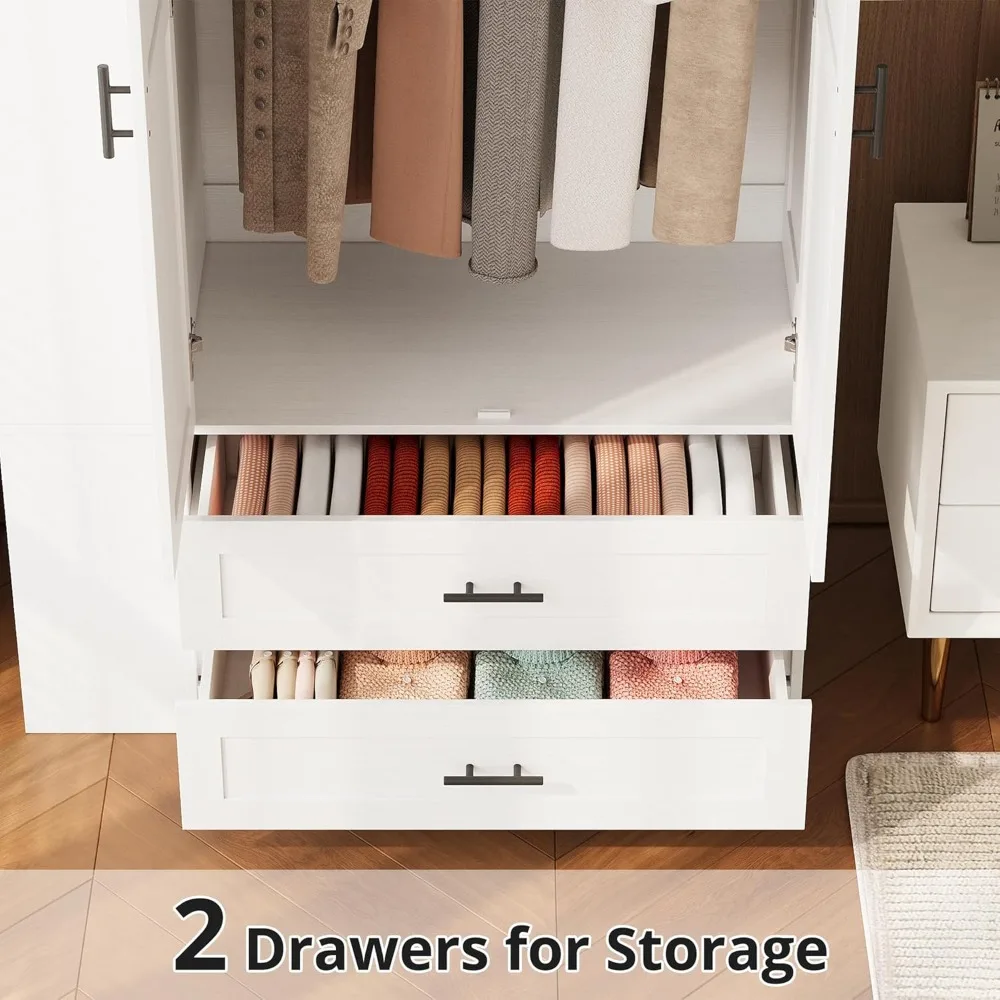 Armoire Wardrobe Closet with Large Mirror, Storage Cabinet with 2 Doors and 2 Drawers, 2 Storage Shelves, 70" Wardrobe Cabinet
