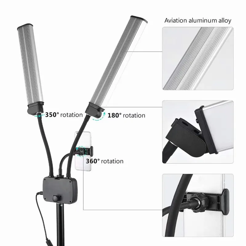 45W LED Video Light Double Arms Fill LED Light Selfie Light Long Strips LED Light for Photo Studio Live Broadcast Tiktok Stream 4