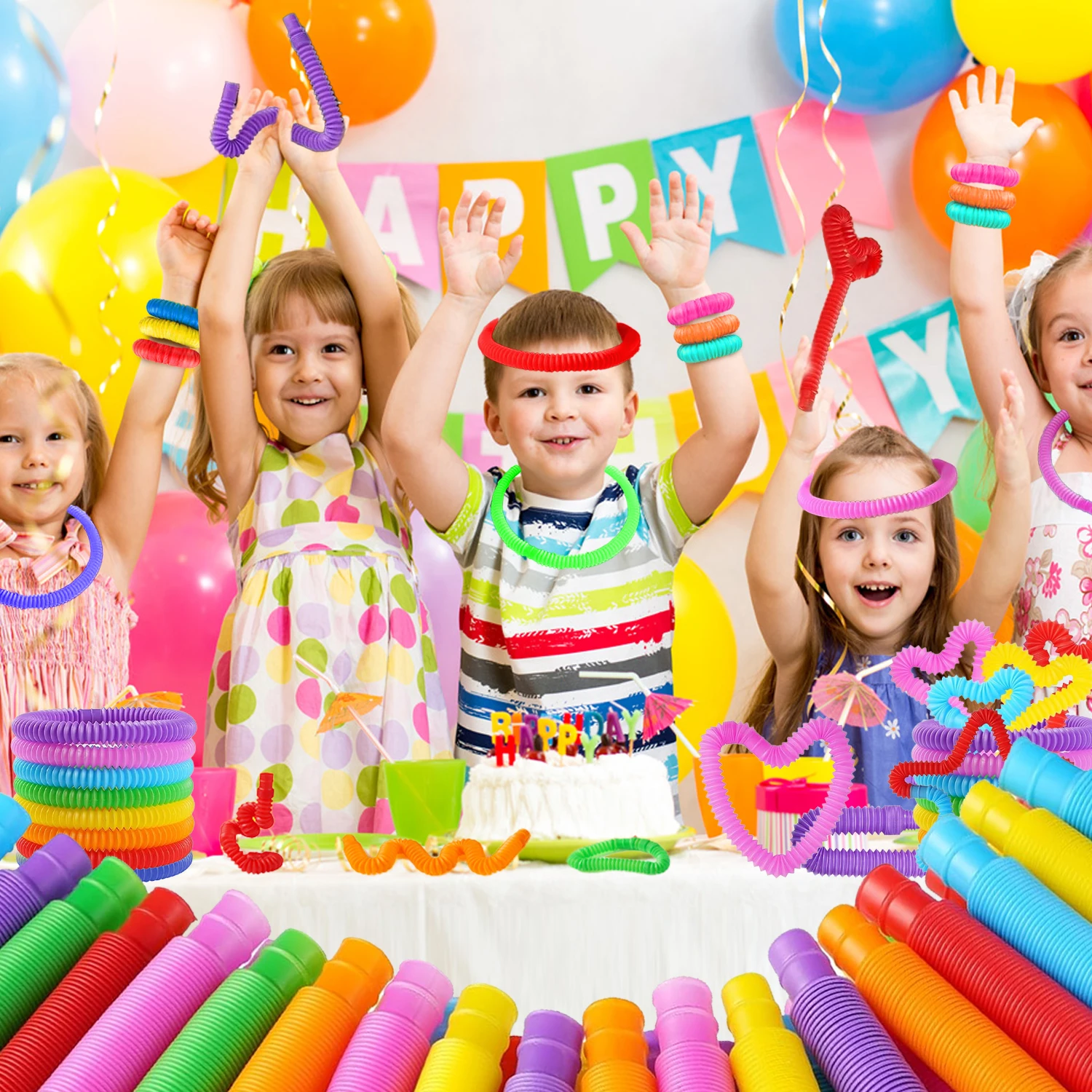 10/20/30PCS Colorful Pop Tube Rainbow Fidget Toys Telescopic Tube Stress Relief Toys Plastic Stretch Pipe Decompression Toy Gift 2