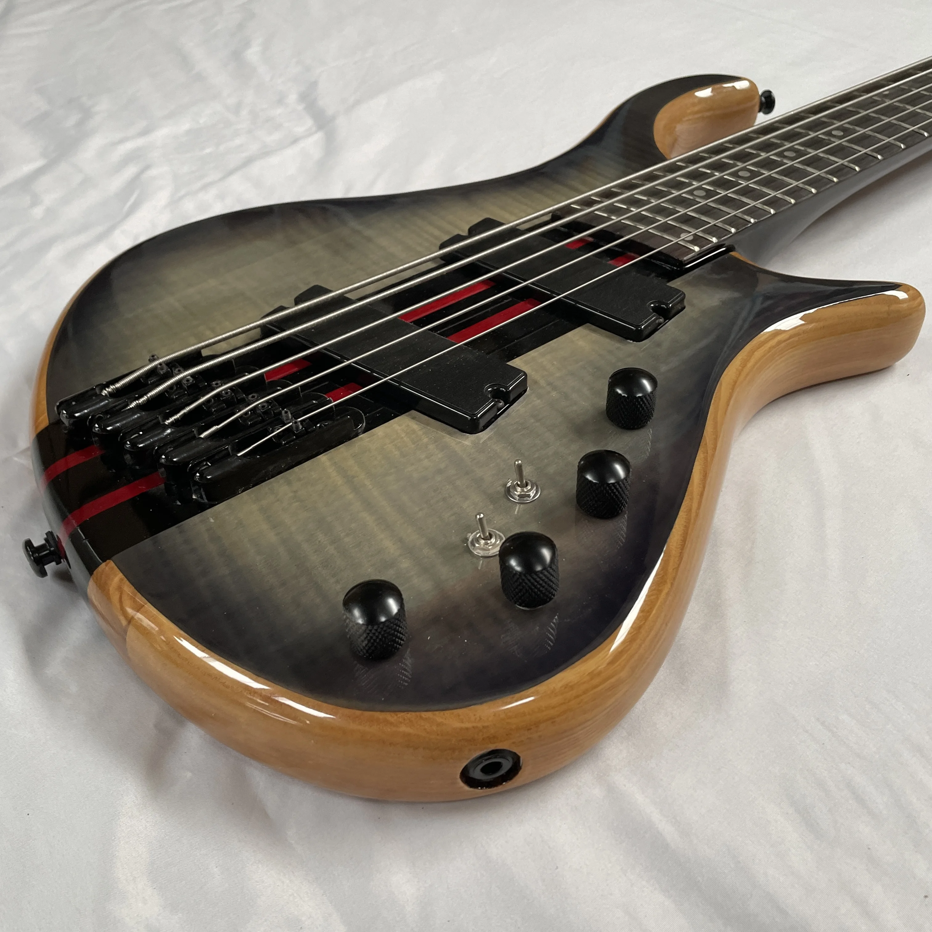 5 string Gray Bass Electric Bass Rare Fast Super Long black hardware last one