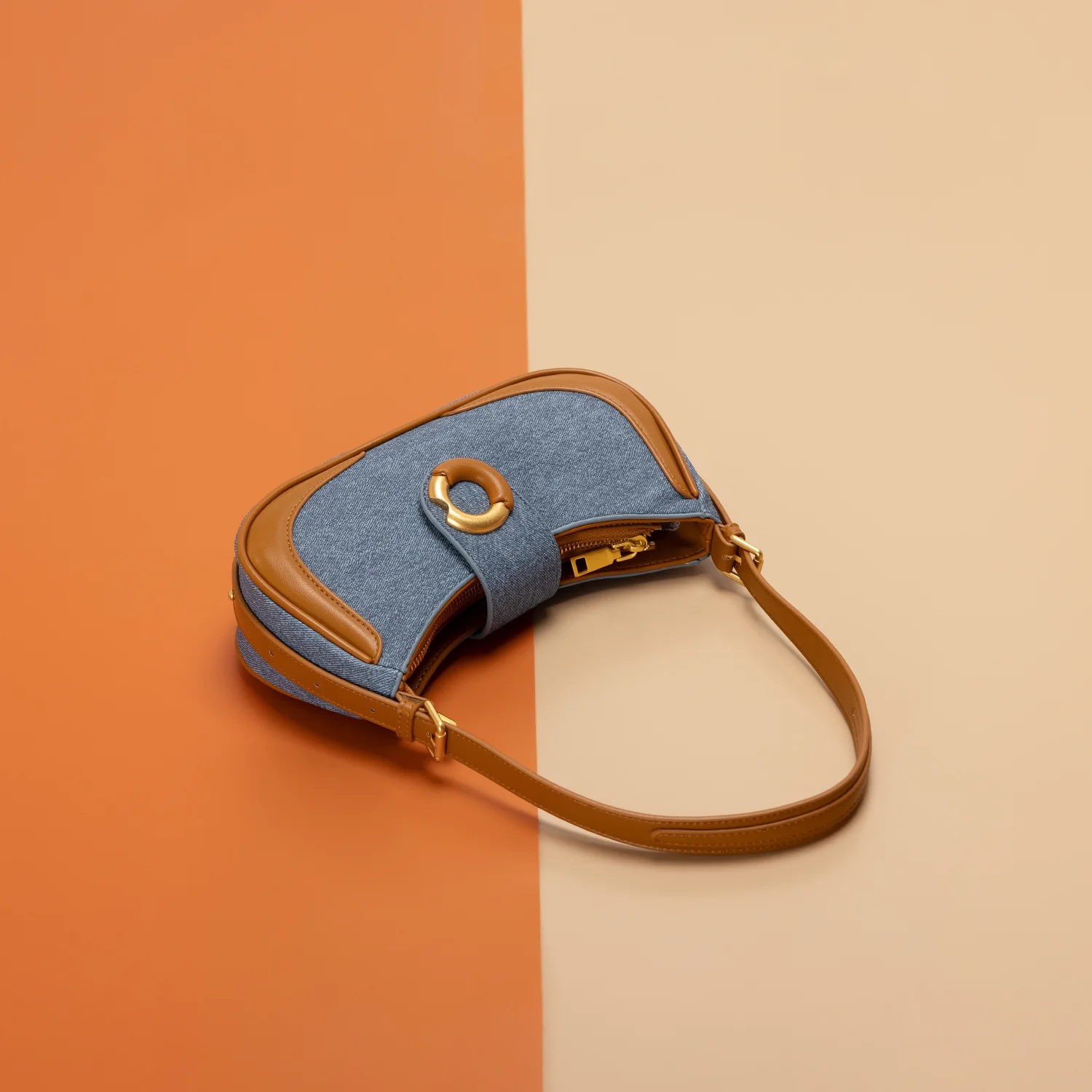 Maxdutti 2023 Fashion Blogger Retro Denim And Leather Handbag Women Patchwork Underarm Bag Women French Ladies Elegant Shoulder