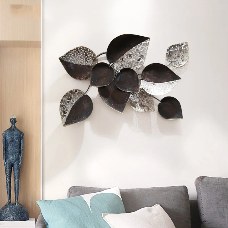 

American Wrought Iron Leaf Wall Hanging Adornments Home Livingroom Background Wall Mural Crafts Hotel Porch Wall Sticker Decor
