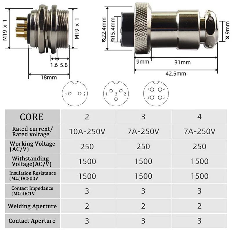 5/20Set Gold Plated GX12 GX16 GX20 2/3/4/5/6/7/8/9/10/12 Pin Male Female Butting Wire Cable Circular Aviation Plug Connector 4