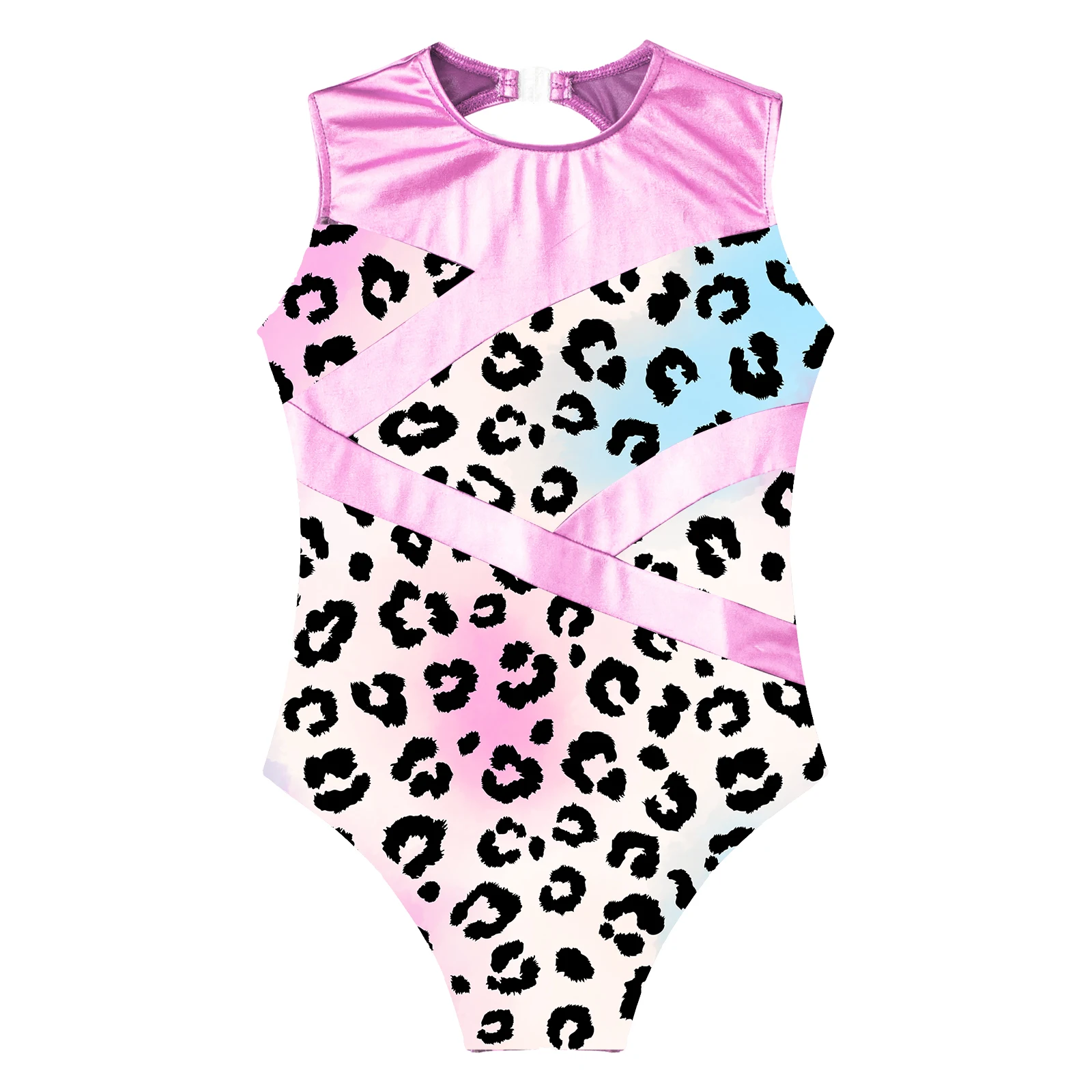 Kids Girls Printed Metallic Patchwork Ballet Dance Gymnastics Leotard Sleeveless Gymnastic Jumpsuit for Girls Skating Bodysuit