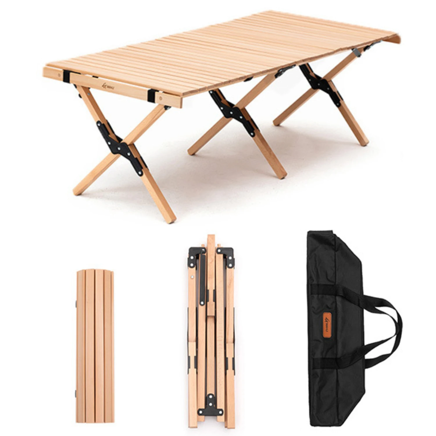 Folding Wood Table Portable Outdoor Indoor All-Purpose Foldable Picnic Table Cake Roll Wooden in a Bag for Picnic Camping