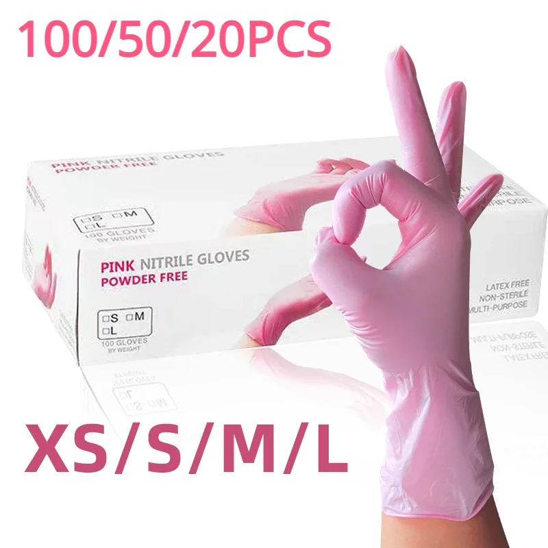 Disposable Gloves 100/50PCS Light Pink Nitrile Waterproof Anti-static for Kitchen Cooking