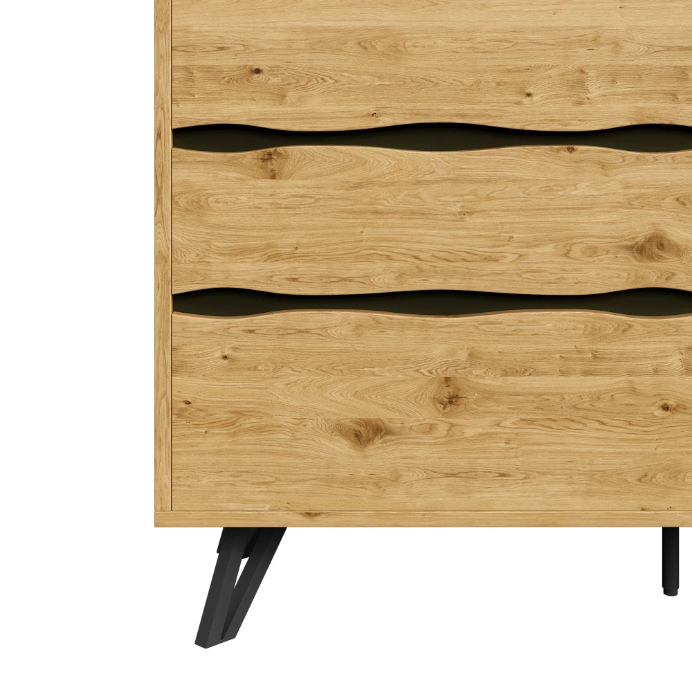 PINGGO Minimalistisches Sideboard mit 6 Schubladen, Holzoptik, Metallfüße, viel Stauraum für Wohn- und Esszimmer, 120 x 40 x 75,5 cm – Detail 15