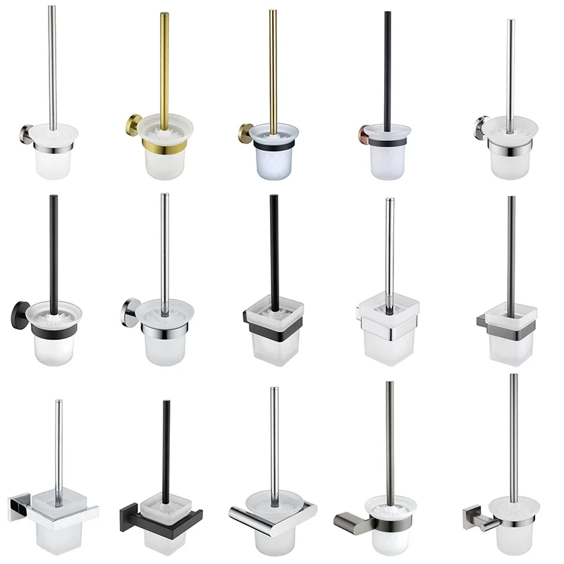 SANLUOIS Toilet Brush Holders Stainless Steel Space-saving Wall-Mounted Single Brush Glass Holders Bathroom Hardware Accessories