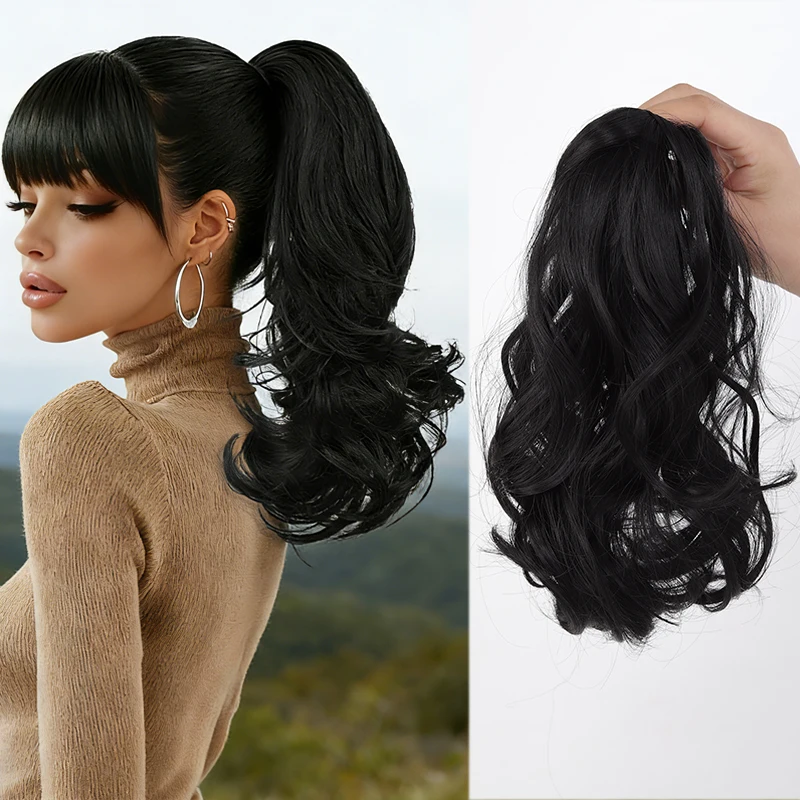 LUPU 10" Ponytail Extension  Curly Ponytail Clip in Claw Hair Extension Natural Looking Synthetic Hairpiece for Women, Black