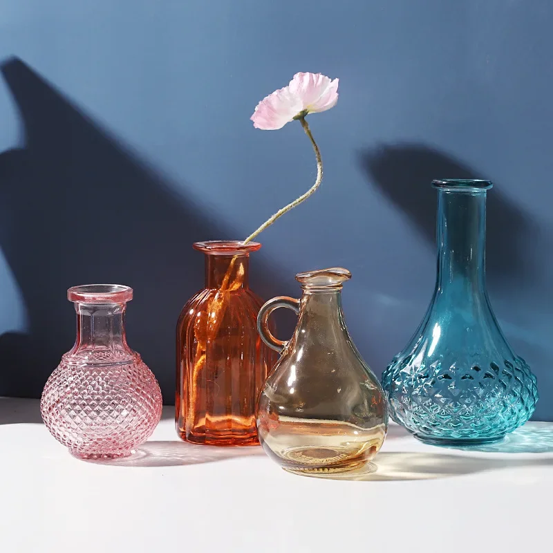 5 Vasi In Vetro Colorato - Mini Vasetti Decorativi Per Fiori (Blu/Verde)