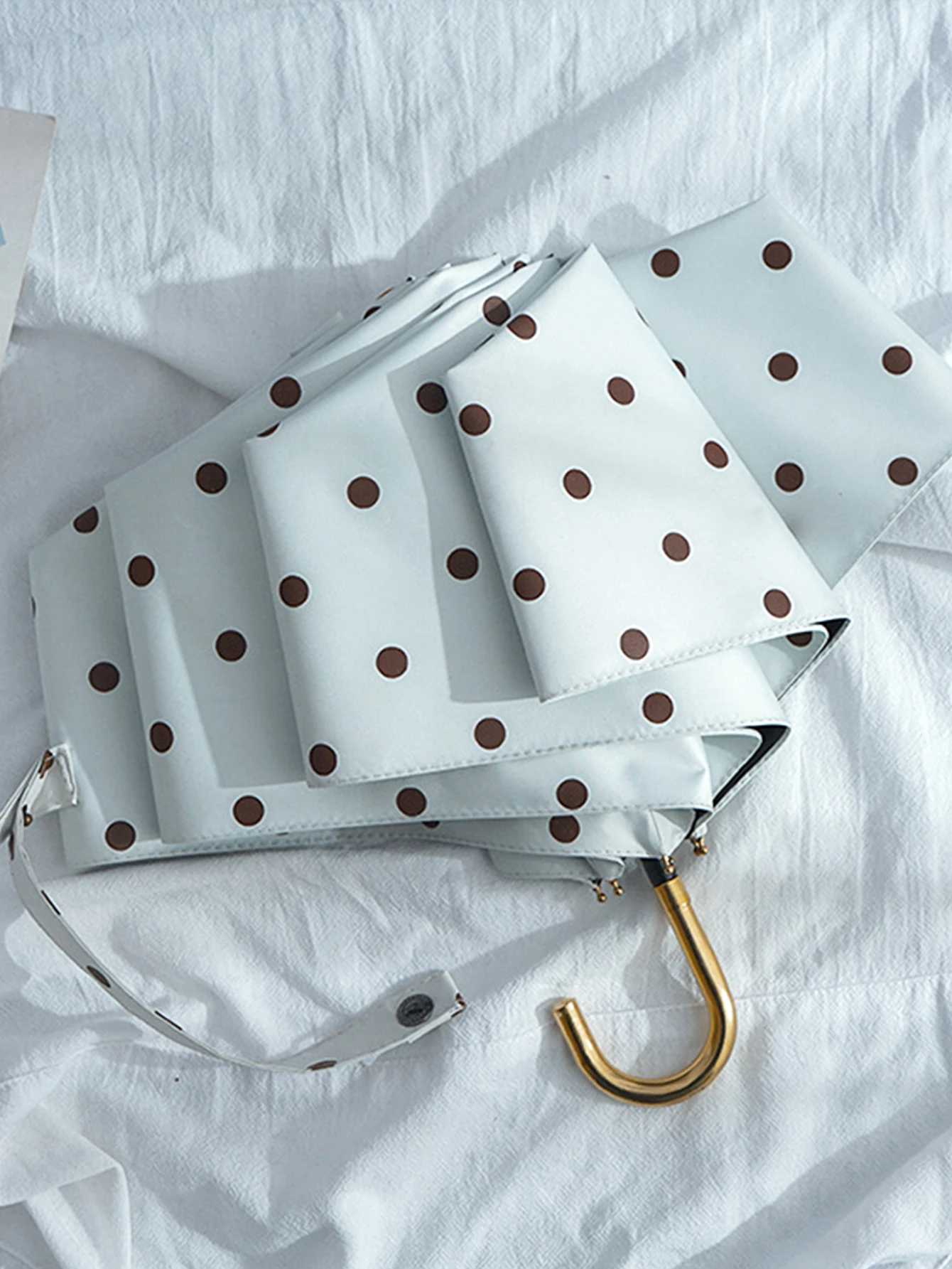 Umbrella curved handle sunscreen rainproof sunny rain dual-purpose ultraviolet protection black dot white