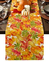 Thanksgiving Autumn Maple Leaves Table Runner Christmas Dinner Table Cloth Wedding Party Decor Cotton Linen Tablecloth 5