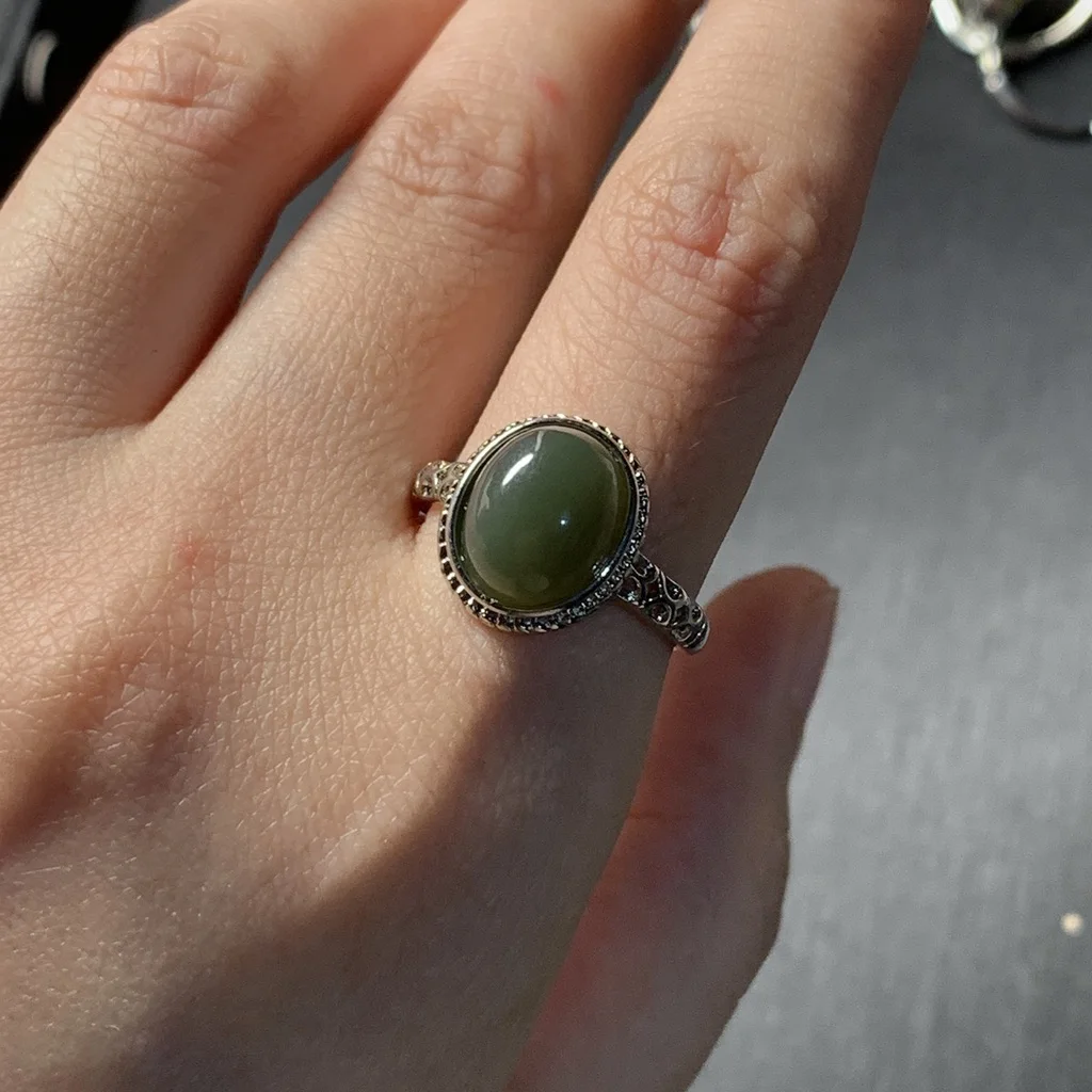 MM Natural Green Jade Ring  Adjustable Female Butterfly Jewelry for Women Gift Wholesale High Quality Vintage Fine