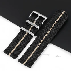 Durable Nylon Quick Release Watch Band - Comfortable & Washable Canvas Strap - 22mm (Black beige)