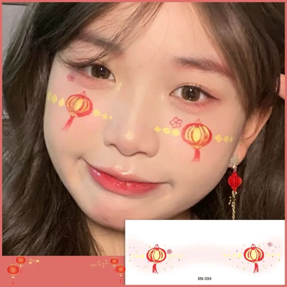 Waterproof New Year Makeup Stickers Long Lasting Cartoon New Year Face Tattoo Body Art Cute Cheek Temporary Tattoo