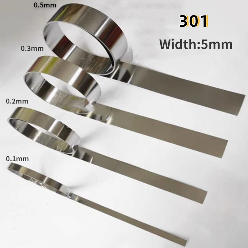 

1Pcs High Elasticity 301 Stainless Steel Narrow Foil Strip Roll Length 1M Width 5mm Thickness 0.1mm 0.2mm 0.3mm 0.5mm