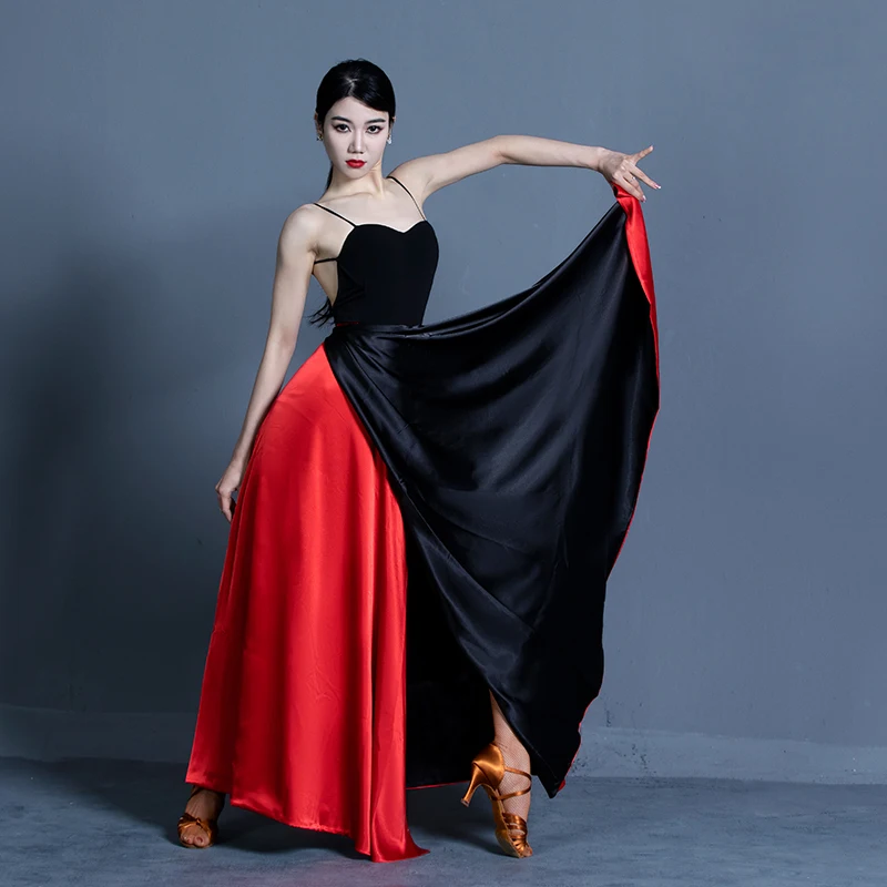 

YSWEYOMIC Women Latin Dance Dress Professional Spanish Bullfighting Dance Skirt Flamenco Performance Dance Skirt WQ222