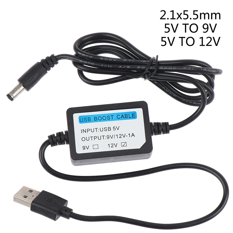 1개 USB 충전 전원 부스트 케이블 DC 2.1x5.5mm 5V에서 DC 9V/12V 1A 스텝업 케이블'