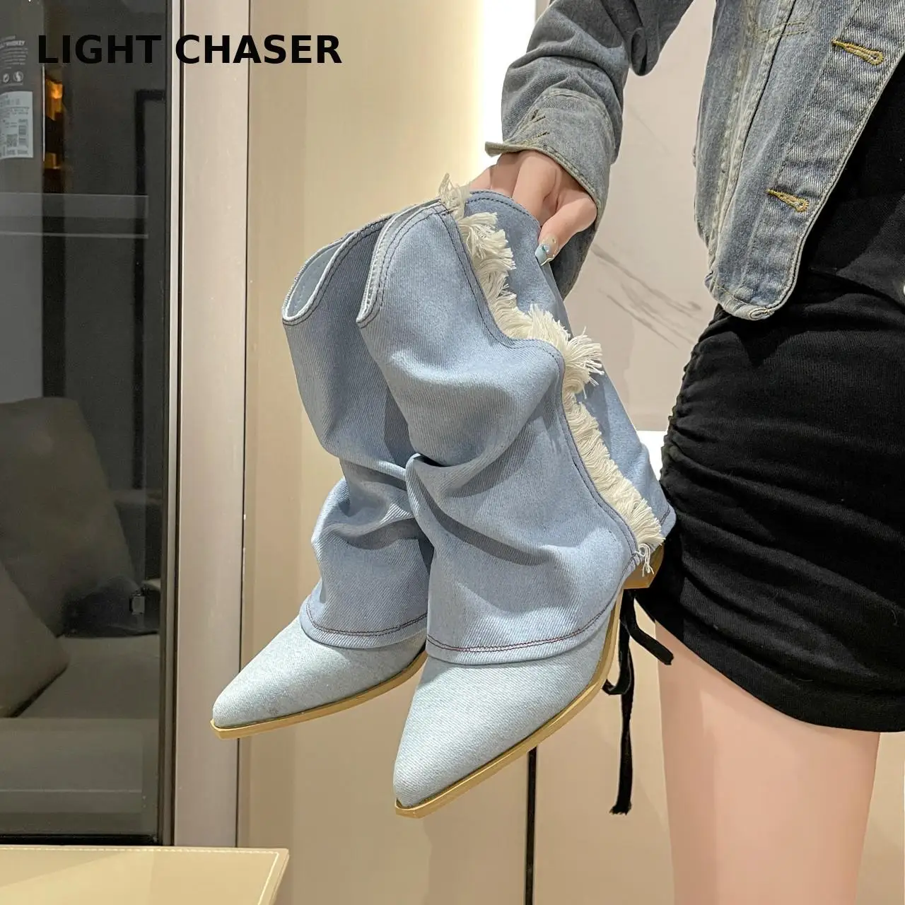 2023 Short Ankle Boots for Autumn for Footwear Womens Pumps Cowboy Female Heels Pointed Toe Modern Shoes Ladies Western Boots