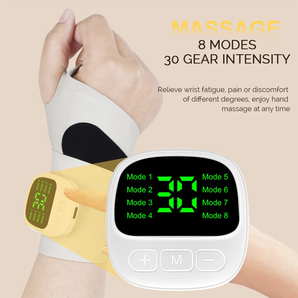 8 Modes Electric Hand Wrist Massager Adjustable 30 Gear Intensity Wrist Compression Brace Vibration Relieves Tenosynovitis Massa