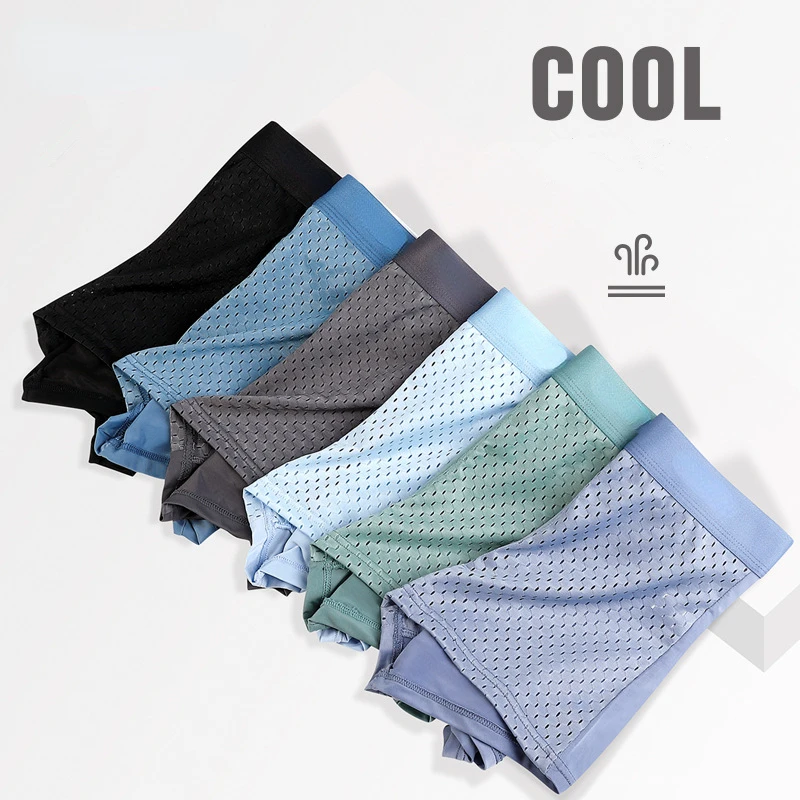 3pcs/set Graphene Men Underwear Panty Man Boxer Shorts AAA Antibacterial Ice Silk Panties Mesh Breather Underpants