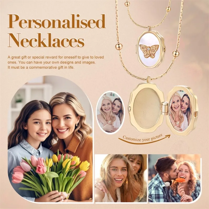 Personality Angel Locket Necklace with Photo Openable Custom Butterfly Frame Lock Choker Memorial Jewelry Mother's Day Gift New