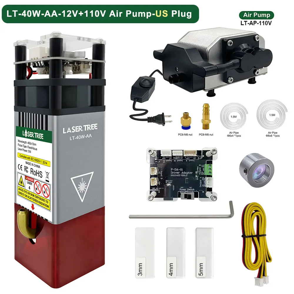LASER TREE 5W Laser Module with Assist Laser 450nm Blue Head for DIY Wood CNC Cutter Engraving Tool Head and Accesso