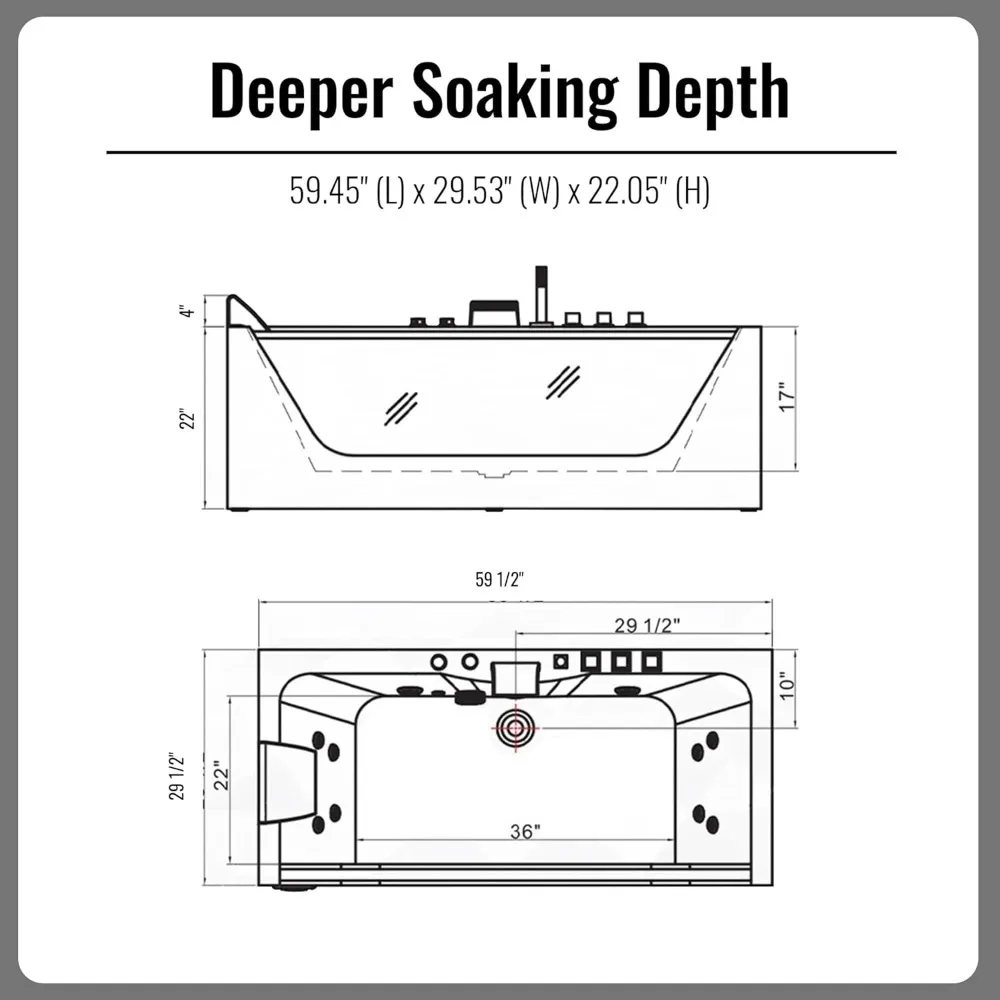 60 Inch Acrylic Freestanding Whirlpool Hot Tub Modern Soaking Bathtub with Central Drainage and Color Therapy  Bathroom Fixture 2