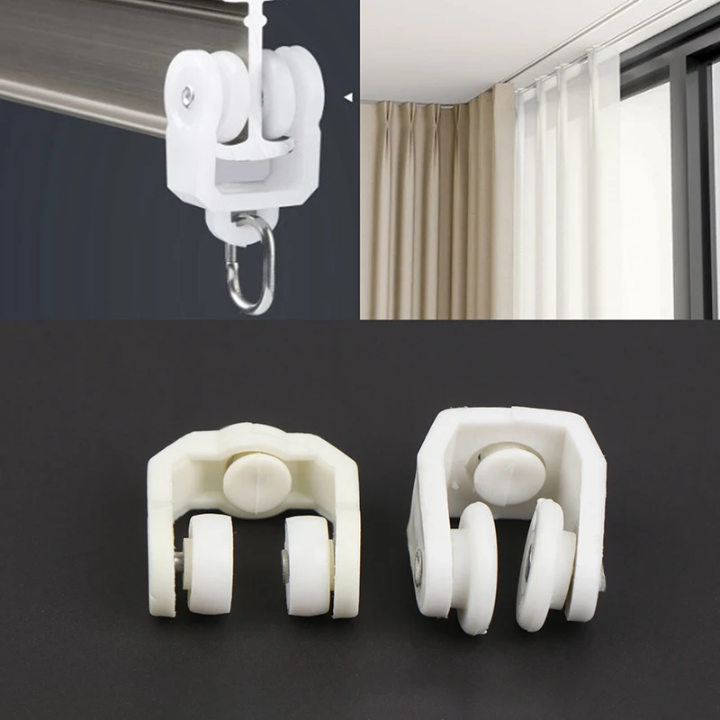 10Pcs Curtain Pulley Wheel Rollers Rail Straight Curved Track Hanging Hook Ring Slider Rail
